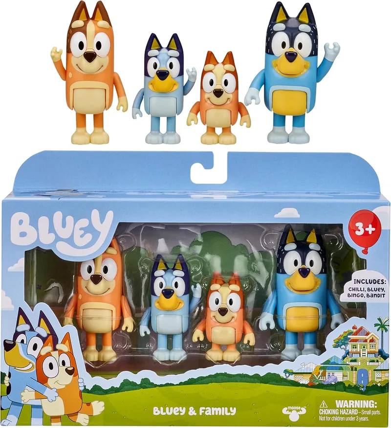 Bluey ▫️ Conjunto de 4 figuras da família, figuras com 6,3-7,6 cm
