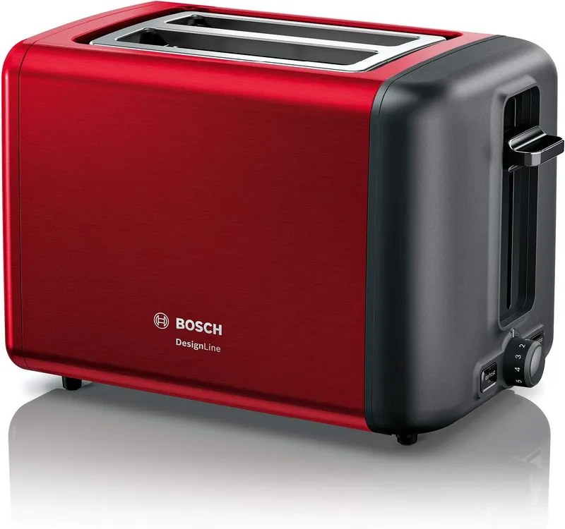 Bosch DesignLine TAT3P424DE - Torradeira compacta em aço inoxidável com desligamento automático, com função de descongelação, perfeita para 2 fatias de torrada, função de torradeira, função de descongelação automática, função de torrar, função de torrar