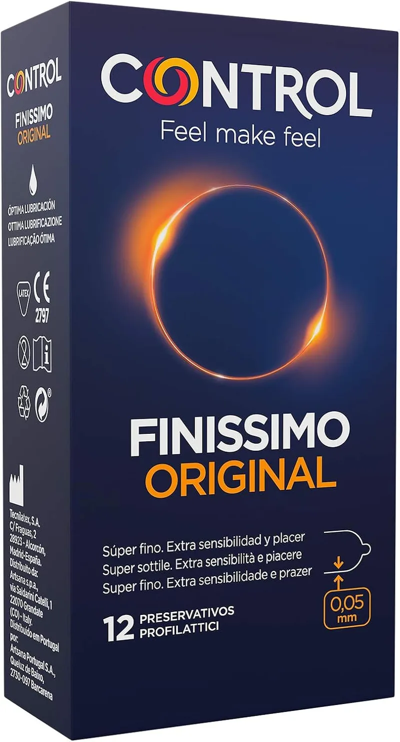 CONTROL ▫️ Finissimo Original – Preservativos Superfinos de 0,05 mm de látex natural – 12 preservativos