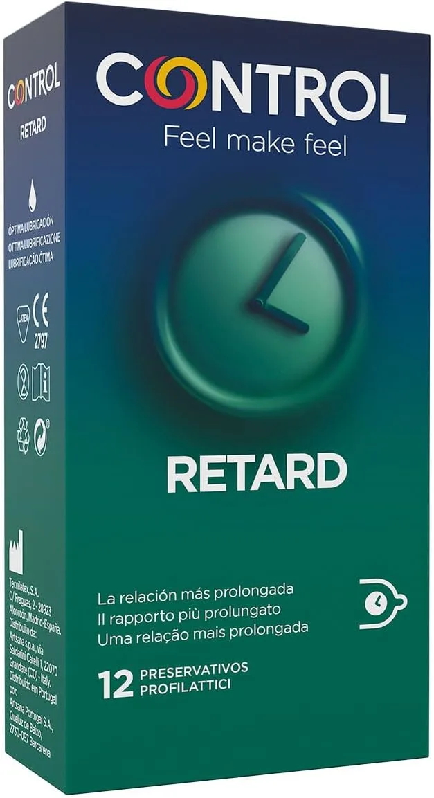 CONTROL ▫️ Preservativos Non Stop Retard - Caixa de preservativos, efeito retardador, adaptabilidade perfeita, sexo seguro, 12 unidades.
