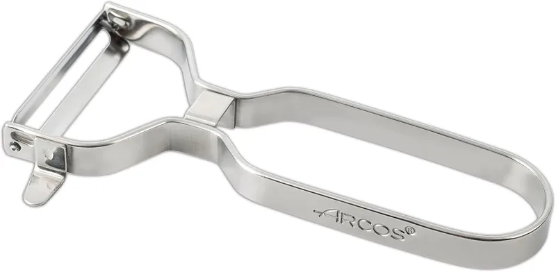 Arcos ▫️ Descascador profissional 130mm em aço inoxidável cromado para descascar frutas e legumes. Utensílio de cozinha para cortes finos. Gadget de cozinha com design ergonómico. Cor prateada