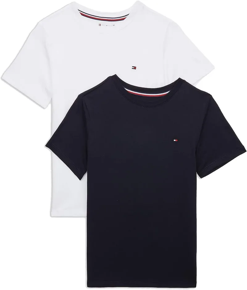 Tommy Hilfiger ▫️ Boys 2-Pack Organic Cotton Crew Neck T-Shirt, Desert Sky/White