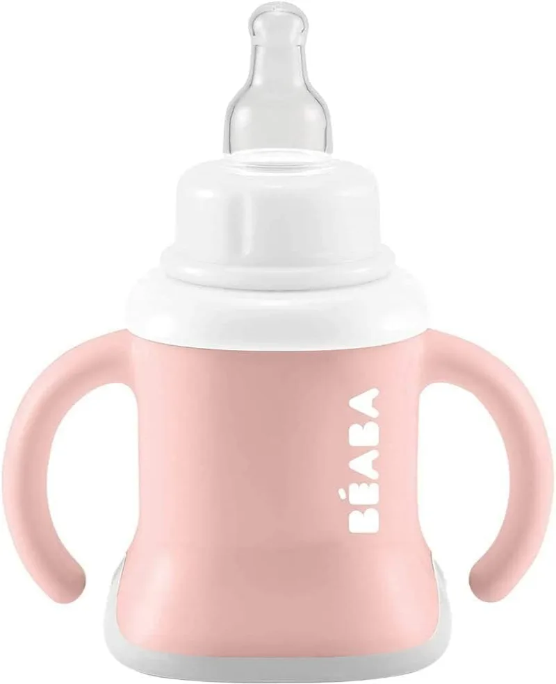 Béaba ▫️ Copo de aprendizagem para bebés, com funções de biberão/água/copo, à prova de fugas, fácil de segurar, ergonómico, palhinha, Evoluclip 3 em 1, tampa, rosa