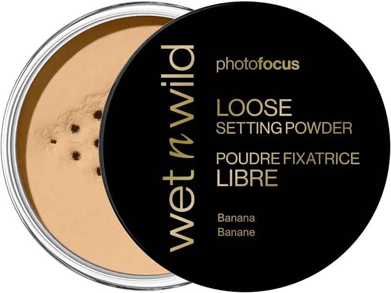 Wet n Wild ▫️ Photo Focus Pó Fixador Solto, Pó Fixador Sedoso e Leve para Fixar, Matificar, Absorver a Oleosidade e Fazer «Baking», Efeito Suavizante, Sabor a Banana, 20 g