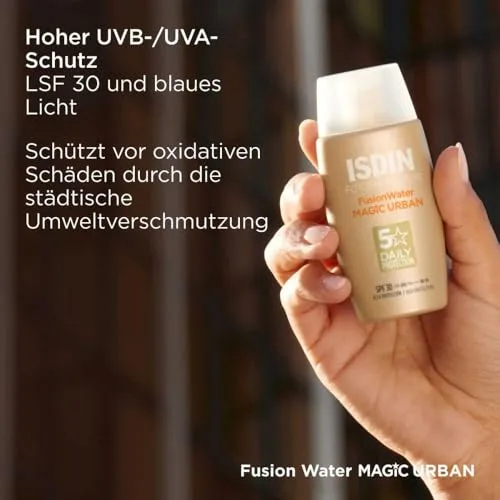 ISDIN ▫️ Fotoproteção Fusion Water Urban SPF 30, Protetor solar facial em creme fluido com ácido hialurónico, textura ultraleve e ação antipoluição para ambientes urbanos, 50 ml 4