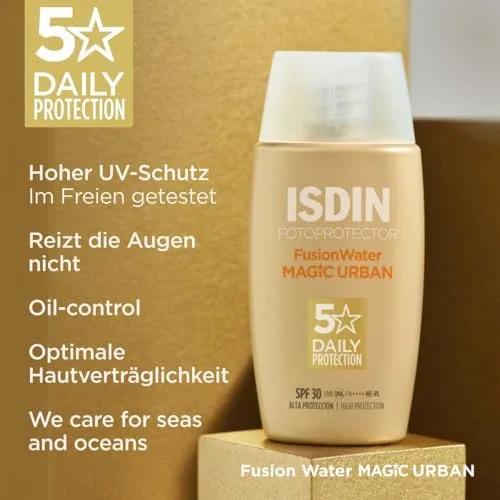 ISDIN ▫️ Fotoproteção Fusion Water Urban SPF 30, Protetor solar facial em creme fluido com ácido hialurónico, textura ultraleve e ação antipoluição para ambientes urbanos, 50 ml 5