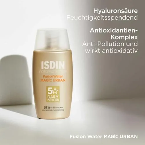ISDIN ▫️ Fotoproteção Fusion Water Urban SPF 30, Protetor solar facial em creme fluido com ácido hialurónico, textura ultraleve e ação antipoluição para ambientes urbanos, 50 ml 6