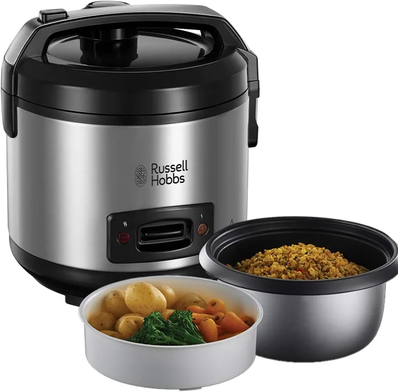 Russell Hobbs ▫️ Panela a vapor e cozedor de arroz grande (antiaderente, tampa de vidro, 500 W, 14 porções, cinzento), 27080-56