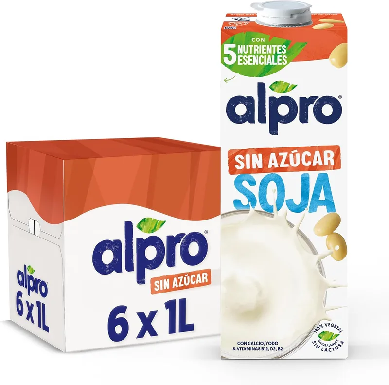 Alpro ▫️ Bebida Vegetal de Soja sem Açúcar - Embalagem de 6 x 1 L