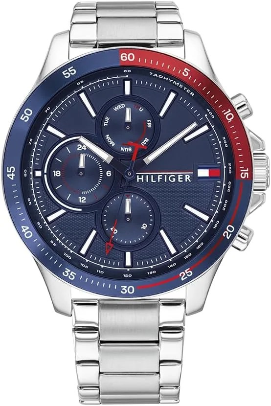 Tommy Hilfiger ▫️ Relógio cronógrafo para homem, coleção Bank, com bracelete em aço prateado - 1792293
