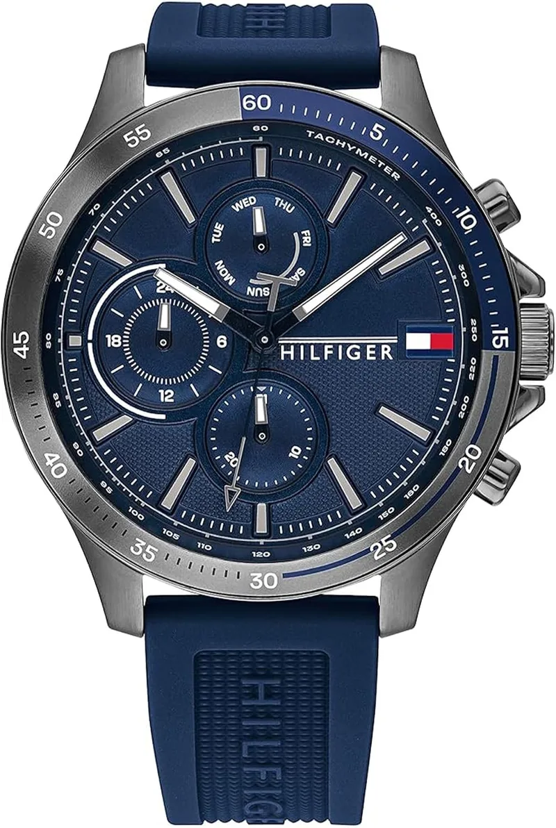 Tommy Hilfiger ▫️ Relógio analógico multifunções de quartzo para homem, com bracelete em silicone azul-marinho - 1791721