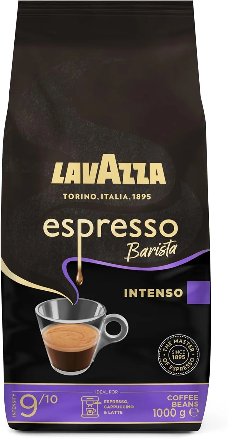 Lavazza ▫️ Intense Barista Espresso, café torrado em grão natural, ideal para máquina de café expresso ou máquina de café superautomática, com notas aromáticas de cacau e madeira, intensidade 9/10, torrefação média, 1 kg