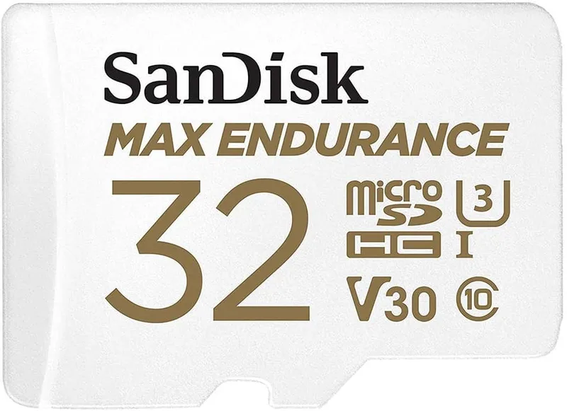 SanDisk ▫️ MAX Endurance Monitorização de vídeo para Dashcams e monitorização doméstica Cartão de memória microSDHC de 32 GB + adaptador SD 15 000 horas de autonomia, branco