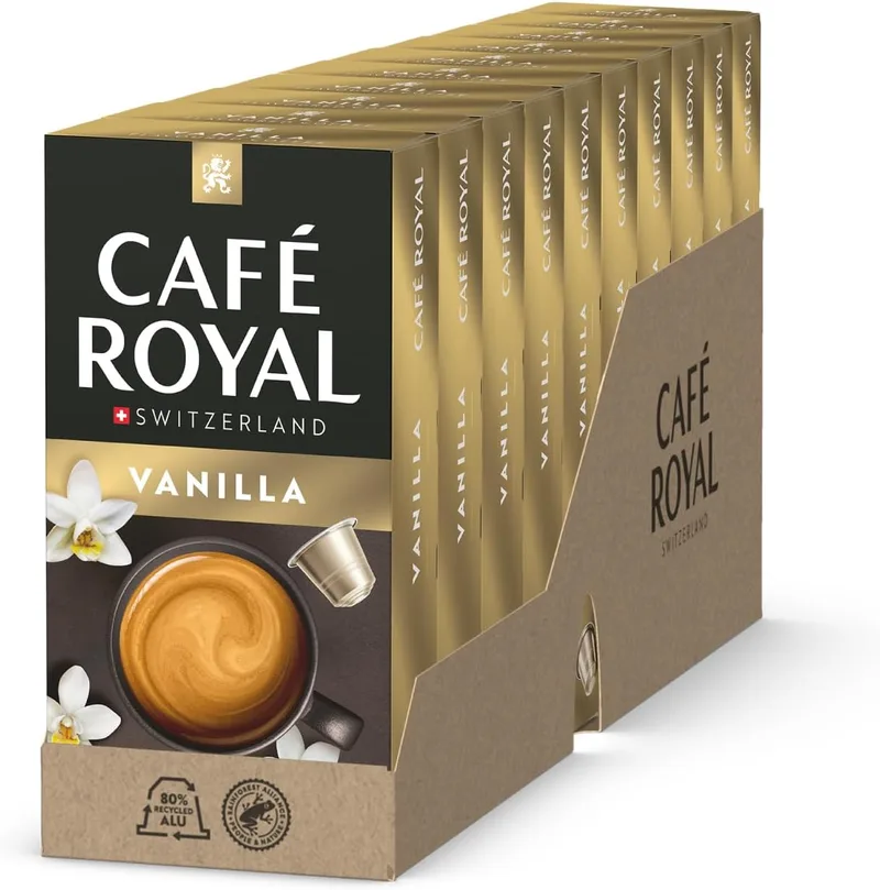 Café Royal ▫️ com sabor a baunilha - Cápsulas para máquina de café Nespresso (100 unidades, intensidade 4/10, certificação UTZ, 10 unidades)