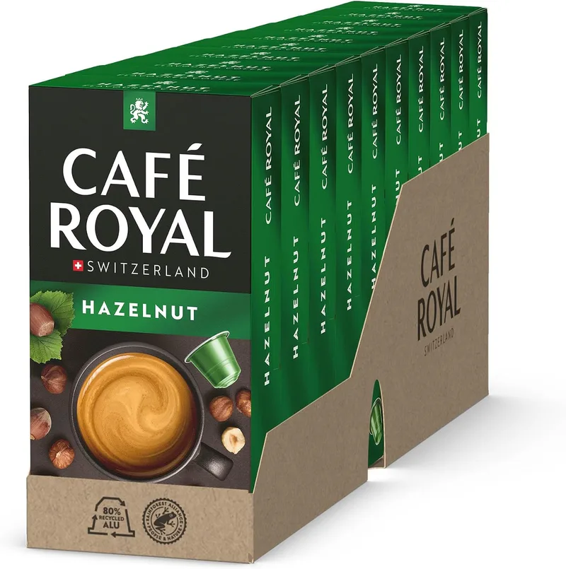 Café Royal ▫️ com sabor a avelã, 100 cápsulas para máquina de café Nespresso - Intensidade 4/10 - Certificado UTZ Cápsulas de café em alumínio
