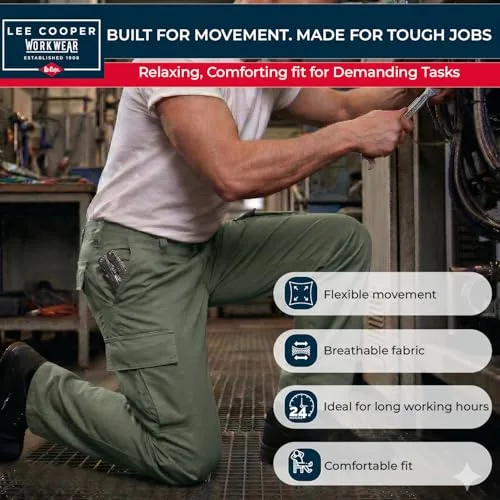 Lee Cooper ▫️ LCPNT205 Calças cargo clássicas de trabalho com vários bolsos, fáceis de cuidar e resistentes, para homem 5