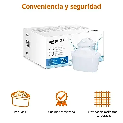 Amazon Basics ▫️ Cartuchos filtrantes de água, 6 unidades, embalagem de 1, adequados e compatíveis com todos os jarros BRITA, incluindo os modelos PerfectFit e os jarros Amazon Basic 3