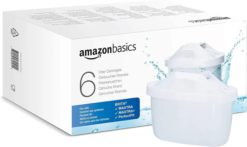 Amazon Basics ▫️ Cartuchos filtrantes de água, 6 unidades, embalagem de 1, adequados e compatíveis com todos os jarros BRITA, incluindo os modelos PerfectFit e os jarros Amazon Basic