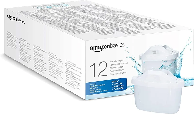 Amazon Basics ▫️ Cartuchos filtrantes de água adequados e compatíveis com todos os produtos BRITA, incluindo PerfectFit e jarros, embalagem de 12