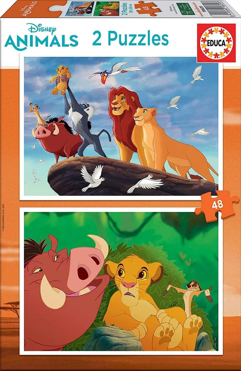 Educa ▫️ Conjunto de 2 puzzles infantis com 48 peças de cartão | O Rei Leão, Disney. A partir dos 4, 5 e 6 anos (18629)