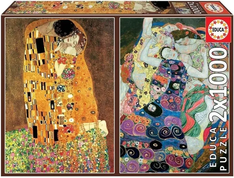 Educa ▫️ Conjunto com 2 puzzles de 1000 peças para adultos | Série Art Collection, 2 puzzles de 1000 peças, «O Beijo» e «A Virgem», de Gustav Klimt (18488)