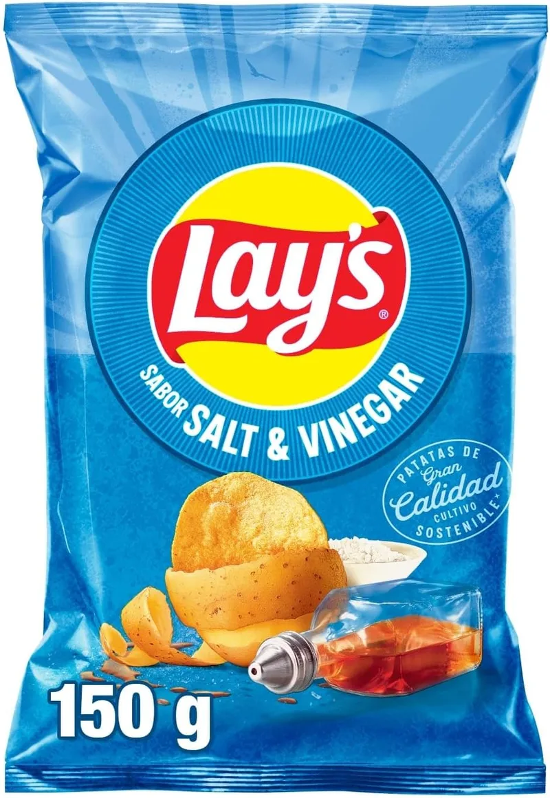 Lay's ▫️ Vinaigrette, Batatas fritas cultivadas de forma sustentável com sabor a sal e vinagre, Snack Produto, embalagem individual, 150g