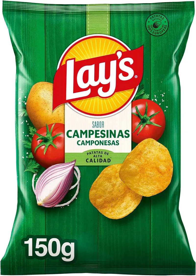 Lay's ▫️ Campesinas, Batatas fritas provenientes de culturas sustentáveis com sabores vegetais, Produto para aperitivo, embalagem individual, 150 g