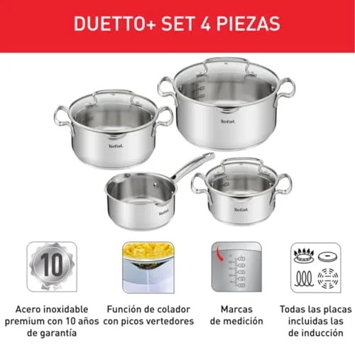 Tefal ▫️ Duetto Plus - Conjunto de 4 peças + 3 acessórios, aço inoxidável 2