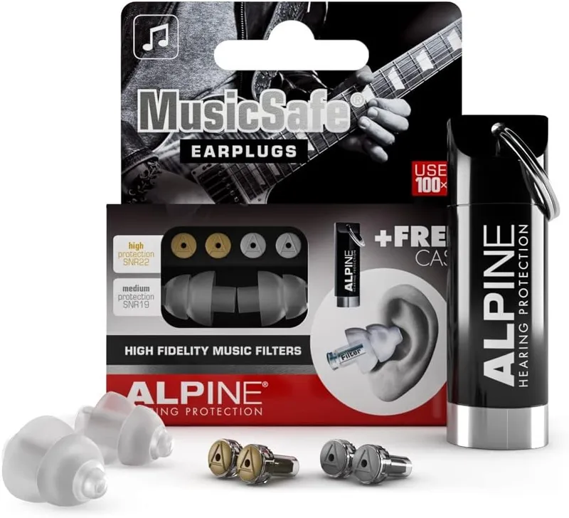 Alpine ▫️ MusicSafe Tampões auriculares para músicos - Melhore a sua experiência musical com dois filtros intercambiáveis - Proteção auditiva hipoalergénica - Tampões reutilizáveis - Transparentes