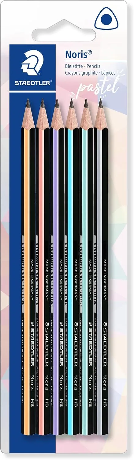 STAEDTLER ▫️ Noris 118 BK6 PAST, Lápis triangulares de madeira certificada, embalagem blister com 6 unidades