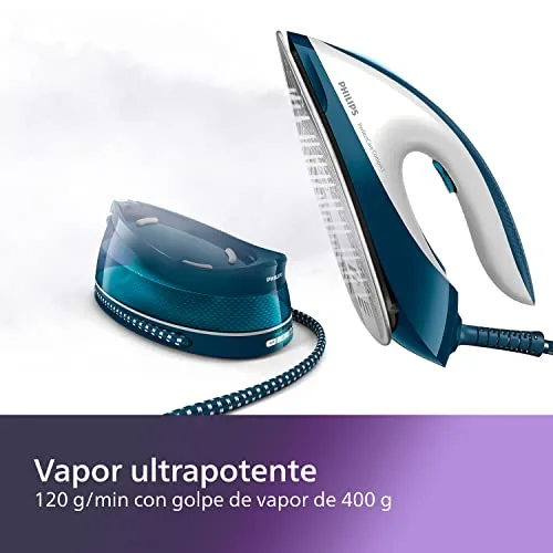 PHILIPS ▫️ PerfectCare - Ferro de engomar compacto OptimalTEMP, 400 g de vapor, azul 3