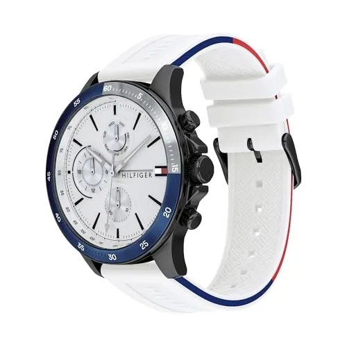 Tommy Hilfiger ▫️ Relógio analógico multifunções de quartzo para homem, com bracelete em silicone branco - 1791723 2