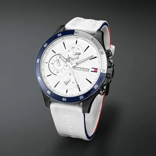 Tommy Hilfiger ▫️ Relógio analógico multifunções de quartzo para homem, com bracelete em silicone branco - 1791723 4