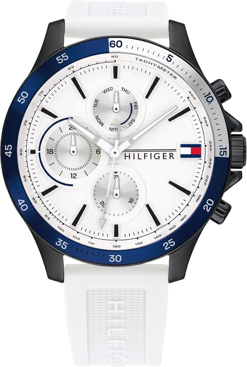 Tommy Hilfiger ▫️ Relógio analógico multifunções de quartzo para homem, com bracelete em silicone branco - 1791723