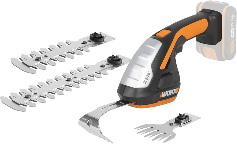 WORX ▫️ Corta-sebes Manual 20V Max. | PowerShare | WG801E.91 | Sem Bateria ou Carregador Incluídos | Multifunções, Tesoura de Relva, Enxada, Corta-sebes | Inclui Acessórios