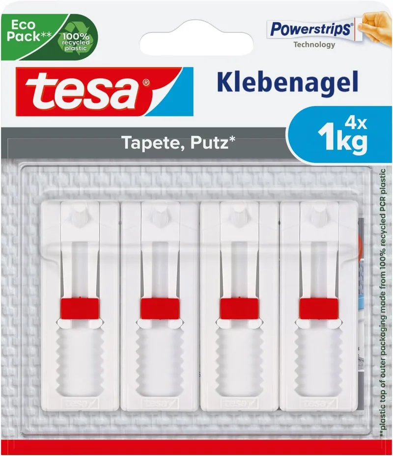 tesa ▫️ Pregos ajustáveis para papel de parede e reboco - 1 kg - 4 unidades