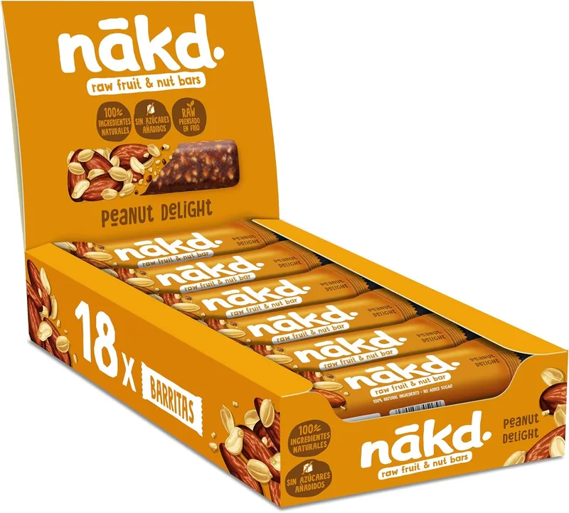 nākd. ▫️ Peanut Delight - Barras de frutas e nozes cruas - Ingredientes 100% naturais - Sem adição de açúcar - 18 x 35g