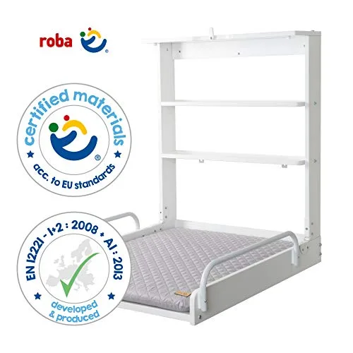roba ▫️ Trocador de Parede Dobrável + Colchão Impermeável para Bebés Style Cinzento - Suporta até 15 kg - Madeira Branca 3