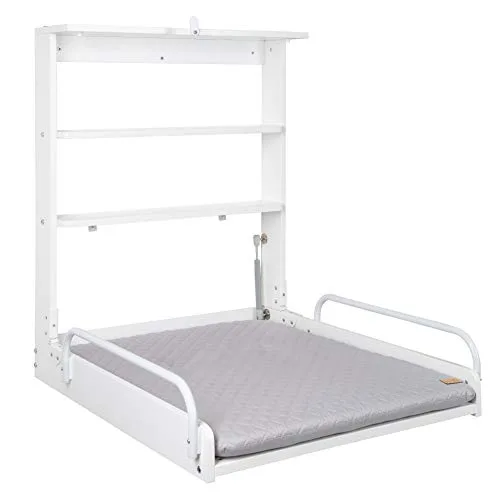 roba ▫️ Trocador de Parede Dobrável + Colchão Impermeável para Bebés Style Cinzento - Suporta até 15 kg - Madeira Branca 5