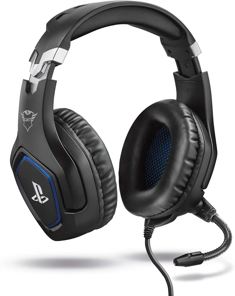 GXTrust ▫️ Forze-B Auscultadores para jogos com licença oficial da PlayStation, Preto | Auscultadores para jogos para PS4 e PS5, microfone dobrável, altifalantes ativos de 50 mm, cabo trançado de nylon de 1,2 m