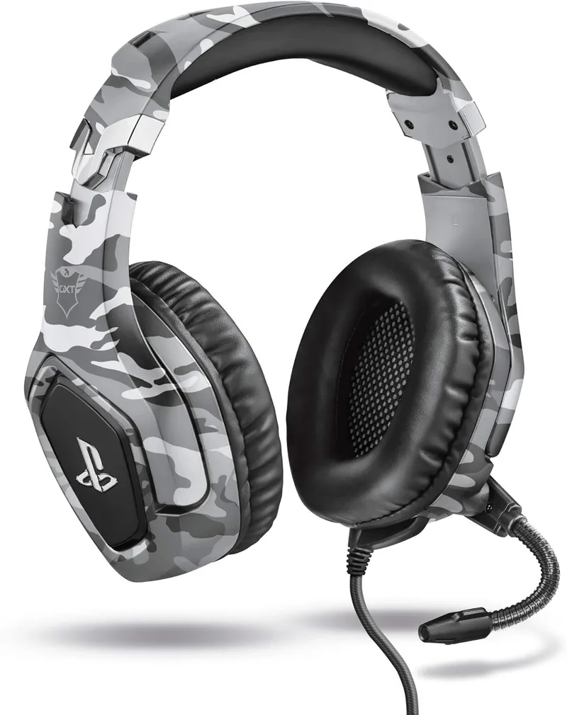 GXTrust ▫️ 488 Forze-G Auscultadores para PS4 e PS5, Licença Oficial da PlayStation, Microfone dobrável, Altifalantes ativos de 50 mm, Cabo trançado em nylon de 1,2 m, Cinzento