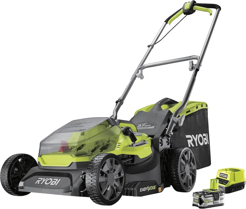 Ryobi ▫️ Aparador sem escovas LithiumPlus 18V 37cm - 1 x bateria 5.0 Ah - 1 x carregador rápido - RY18LMX37A-150