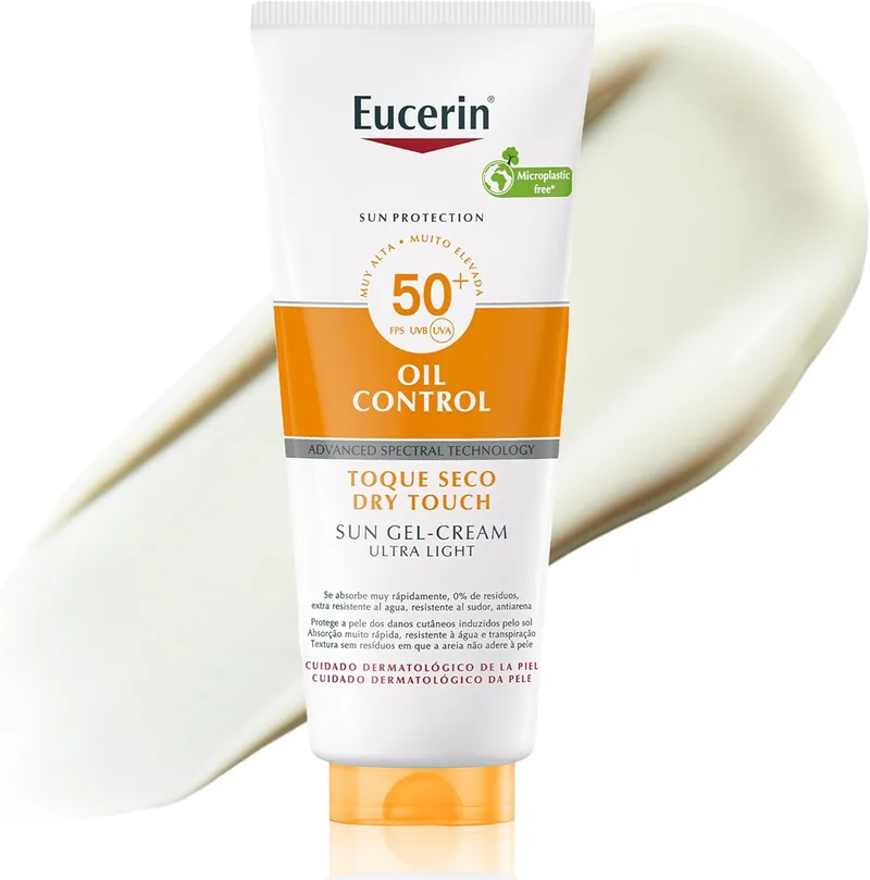 Eucerin ▫️ Sun Body Oil Control Gel-Creme FPS 50+ (200 ml), proteção solar 50+ em gel com filtros UVA/UVB, creme solar anti-brilho, protetor solar para pele oleosa, mista e com tendência acneica