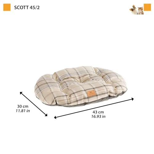 Ferplast ▫️ Almofada Acolchoada para Cães e Gatos Scott 45/2, Dupla Face, Padrão Escocês, Veludo Macio, Lavável, Castanho, XS 3