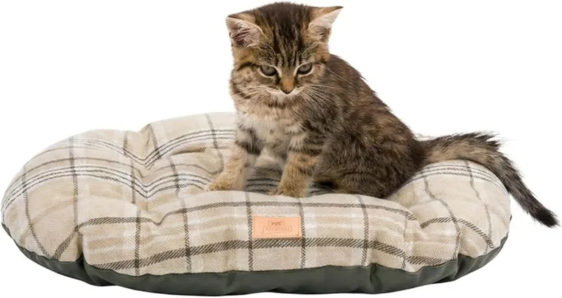 Ferplast ▫️ Almofada Acolchoada para Cães e Gatos Scott 45/2, Dupla Face, Padrão Escocês, Veludo Macio, Lavável, Castanho, XS