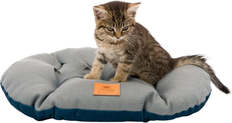 Ferplast ▫️ Almofada para cães e gatos Stuart 45/2, dupla face, tweed e veludo macio, lavável, azul, XS