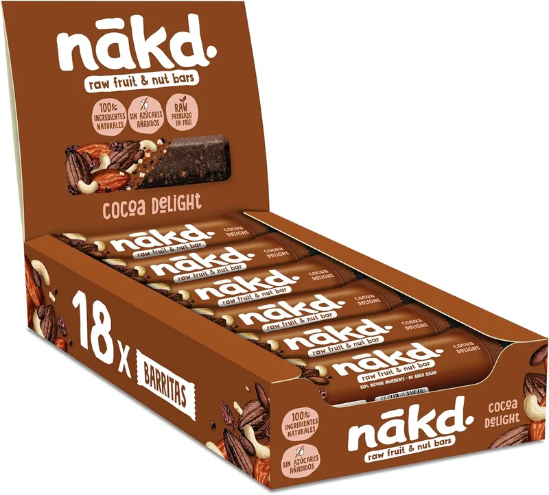 nākd. ▫️ Cocoa Delight - Barras de fruta crua e nozes - Ingredientes 100% naturais - Sem adição de açúcar - 18 x 35g