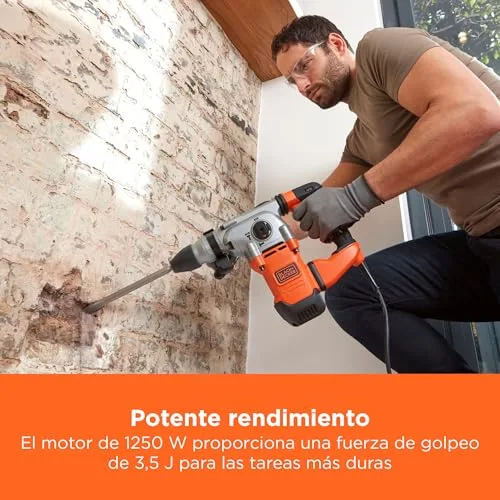 Black+Decker ▫️ Berbequim de percussão SDS+, motor de 1250 W, 3 modos de funcionamento, força de impacto de 3,5 J, inclui brocas e cinzel, BEHS03K-QS 3