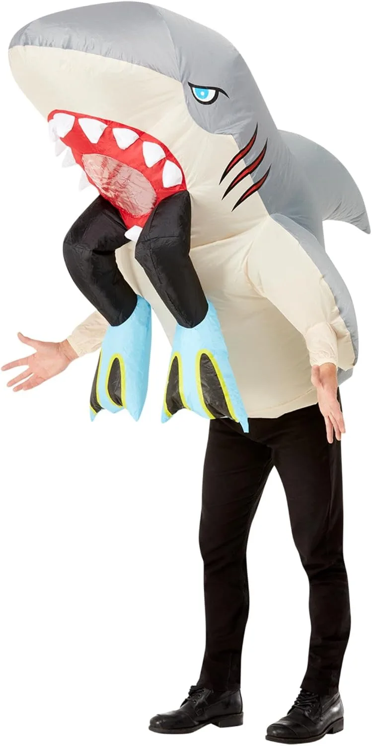 Smiffy's ▫️ Smiffys: Fato insuflável de tubarão e mergulhador, Fato de uma só peça para o Halloween e o Carnaval