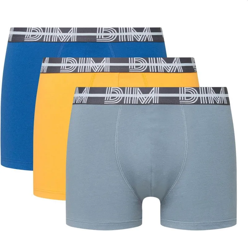 Dim ▫️ Cuecas estilo boxer em algodão elástico para homem, conjunto de 3 | Cintura com padrão colorido | Conforto ideal | Algodão elástico macio